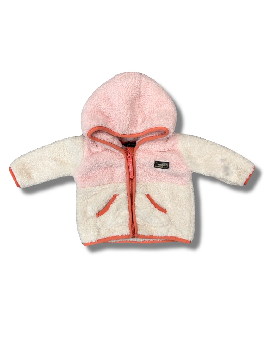 Eddie Bauer Pink/Ivory Colorblock
Hooded Full Zip Fleece Jacket 0-3M Girl